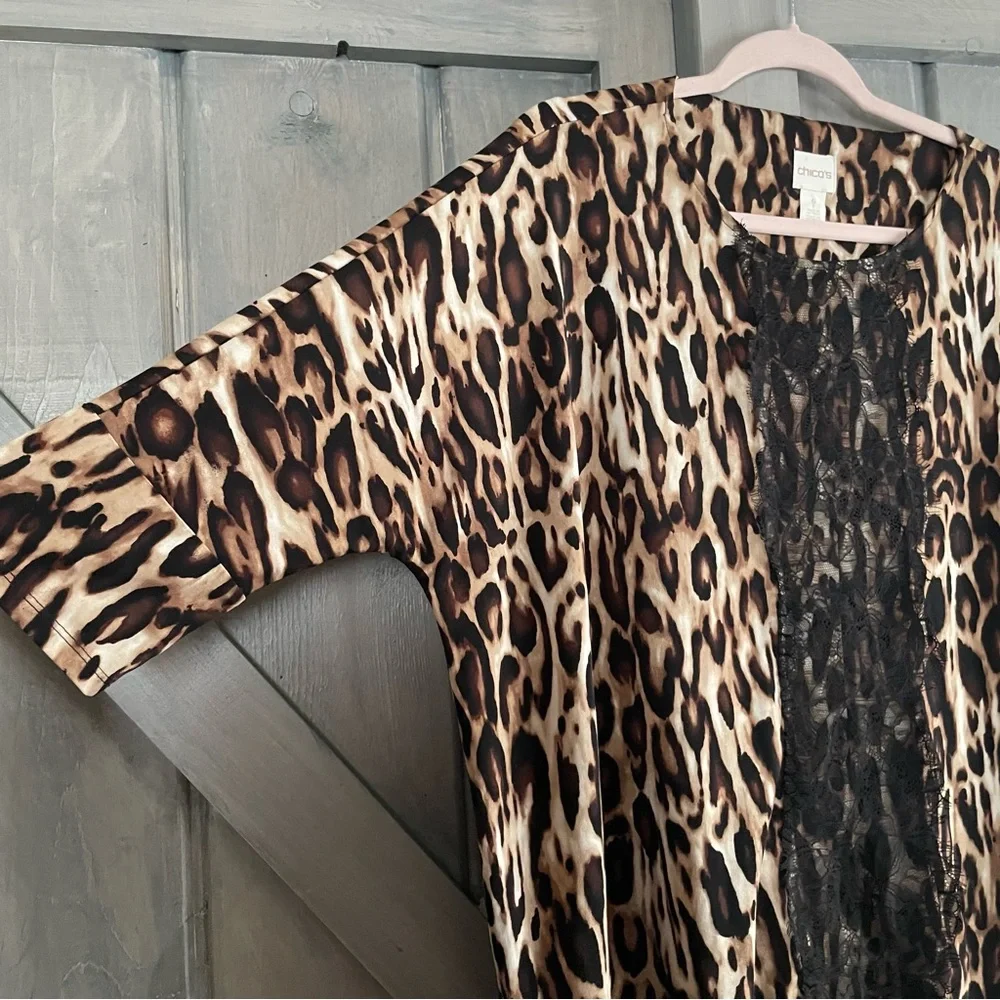 Chicos Animal Print Lace‎ Blouse Tunic Flowy Stretchy size M - Picture 2 of 6